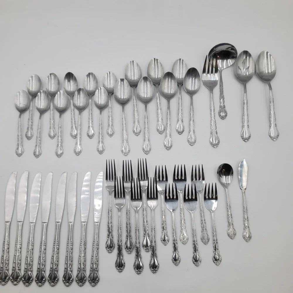43pc Estia ESI18 Silverware Flatware Set Stainless Steel Floral Scroll Pattern